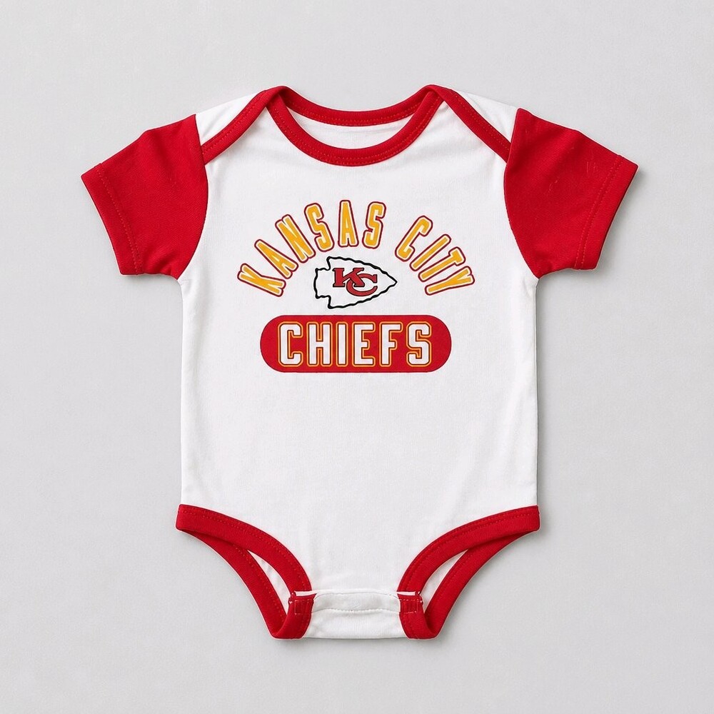 NFL Team Apparel Kansas City Chiefs Baby Onesie 6/9M White Red Trim